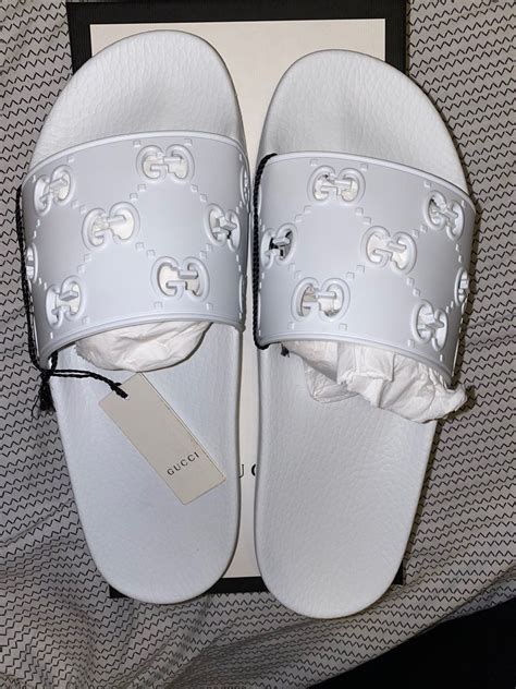 white gucci slides flat bottom|Gucci slides outlet.